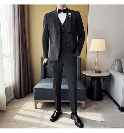 High Quality Casual Business Suit Set Men Slim Fit Social Wedding Groom Formal Set 3 Piece Set (jacket+vest+pant）men Clothing