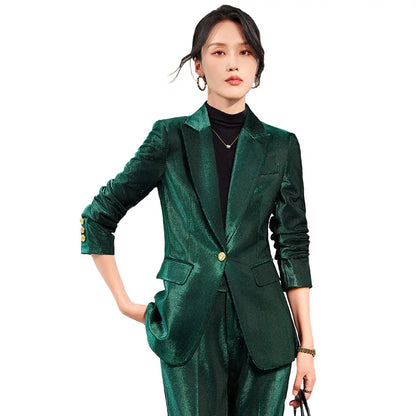 Pleuche Two Piece Sets Womens Outifits 2024 New Fashion Slim Elegant Long Sleeve Blazer Office Lady Flare Pants Suits
