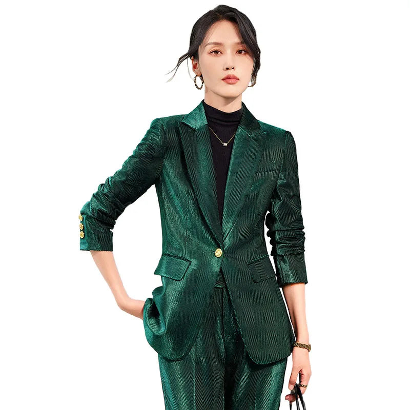 Pleuche Two Piece Sets Womens Outifits 2024 New Fashion Slim Elegant Long Sleeve Blazer Office Lady Flare Pants Suits