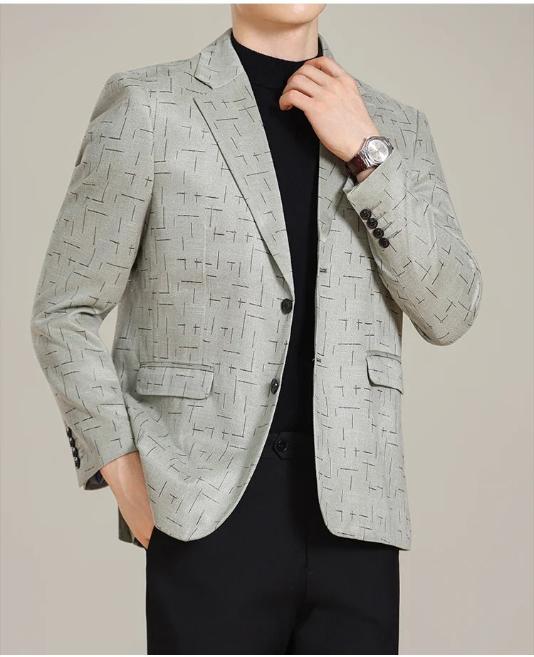 Autumn/Winter Korean Jacquard Casual Suit Jacket Men Slim Business Office Formal Suit Jackets Social Wedding Blazer Masculino
