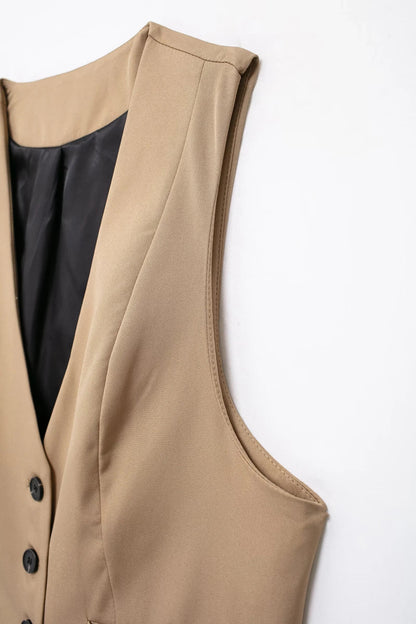 Cropped Formal Vests Woman Office Sleeveless Women's Suit Vest Summer Button Black White Short Vest Casual Working Vest