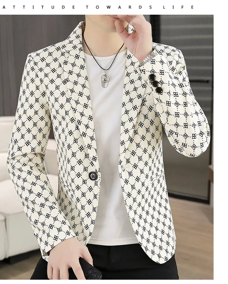 Blazer Men's Fashion Outdoor Travel Gentleman Wedding Slimming Business Versatile Letter Youth Casual Korean Formal Wear Blazer