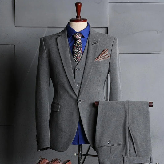 Men's Slim Fit 3-Piece Suit – Single Breasted Wedding & Formal Tuxedo with Notched Lapel