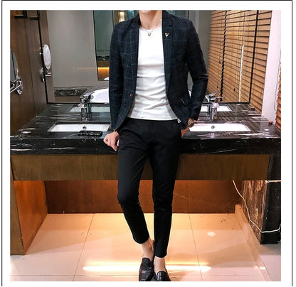 2025 New Men's Casual Plaid Suit Jacket Male Linen Plaid Business Self-cultivation Wedding Dress Party Suit Coat Plus Size S-5XL