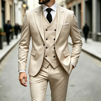 Elegant Male Suit 3 Pieces Blazer Vest and Pants Set Peak Lapel Tuxedo Suits for Men Ceremony Wedding Dresses Business Prom
