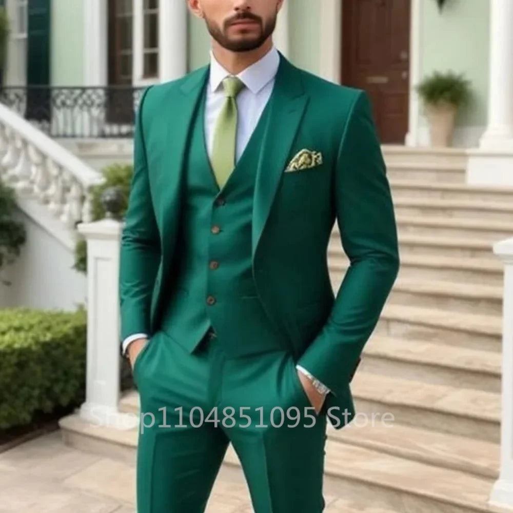 Men's 3-Piece Slim Fit Suit – Blazer, Vest & Pants Set for Wedding & Business