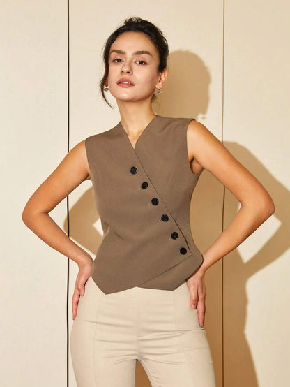 Women's Front Button Vest Blazer
