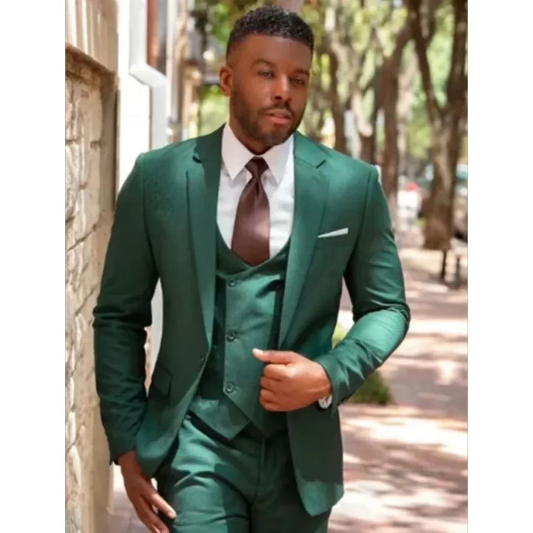 3 Classic Green Men's Suits Regular Fit Formal Wedding Customization Groom's Ball Dress Sports Jacket Set