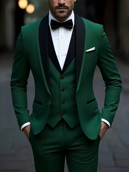 White Slit Mens Suits 3 Piece Black Shawl Lapel Casual Groom Tuxedos for Wedding Groomsmen Suits Men 2025 (Blazer+Vest+Pant)