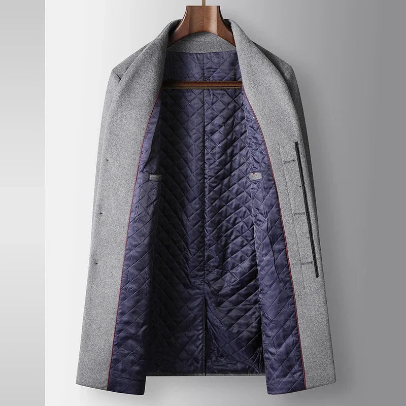 High-quality, Fashionable, Stylish, Versatile, for Banquets, Shopping, Trendy Business, Casual, Solid-color Men's Woolen Overcoa