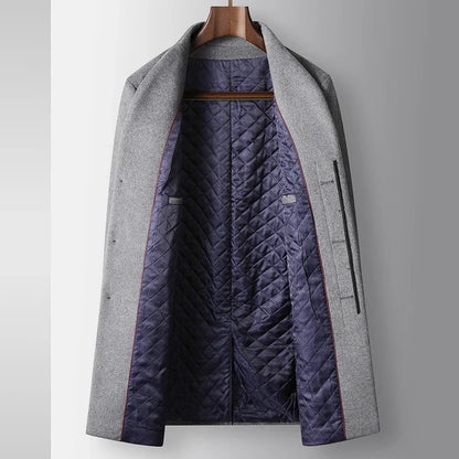 High-quality, Fashionable, Stylish, Versatile, for Banquets, Shopping, Trendy Business, Casual, Solid-color Men's Woolen Overcoa