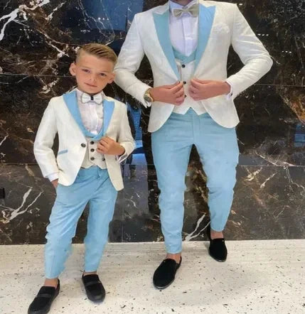 Groom White Floral Men Suits Tuxedo Slim Fit Wedding Suits Groom Full Wedding Gentleman Costume 3 Pieces (Jacket+Vest+Pants)