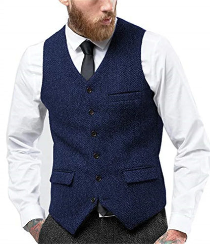 Men's Herringbone Waistcoat Single Breasted Slim Fit Suit Vest for Wedding & Formal Occasions