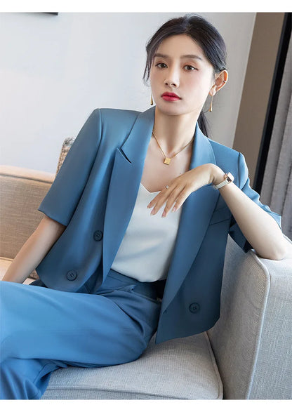 Blazer Short Suit Small Workplace Commuting Temperament Thin Suit Summer Button Suit OL Work Clothes Pant Sets