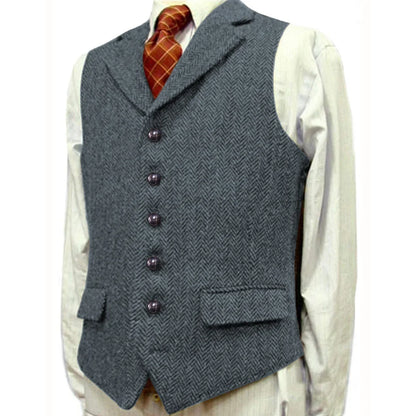 Men's Herringbone Vest – Single Breasted Waistcoat for Men | Wedding, Business & Smart Casual