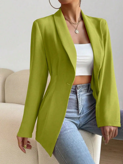 Womens Solid Color Classic Blazer Long Sleeve Single Button Slim Fit Office Work Jacket Autumn Spring Formal Outerwear
