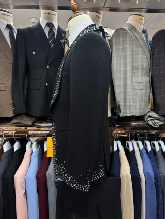 Gorgeous Beaded Men's Suits 3 Pieces Dancing Wear Elegant Handsome Shawl Lapel Tuxedo For Party Formal Chic Wedding Groom Sets