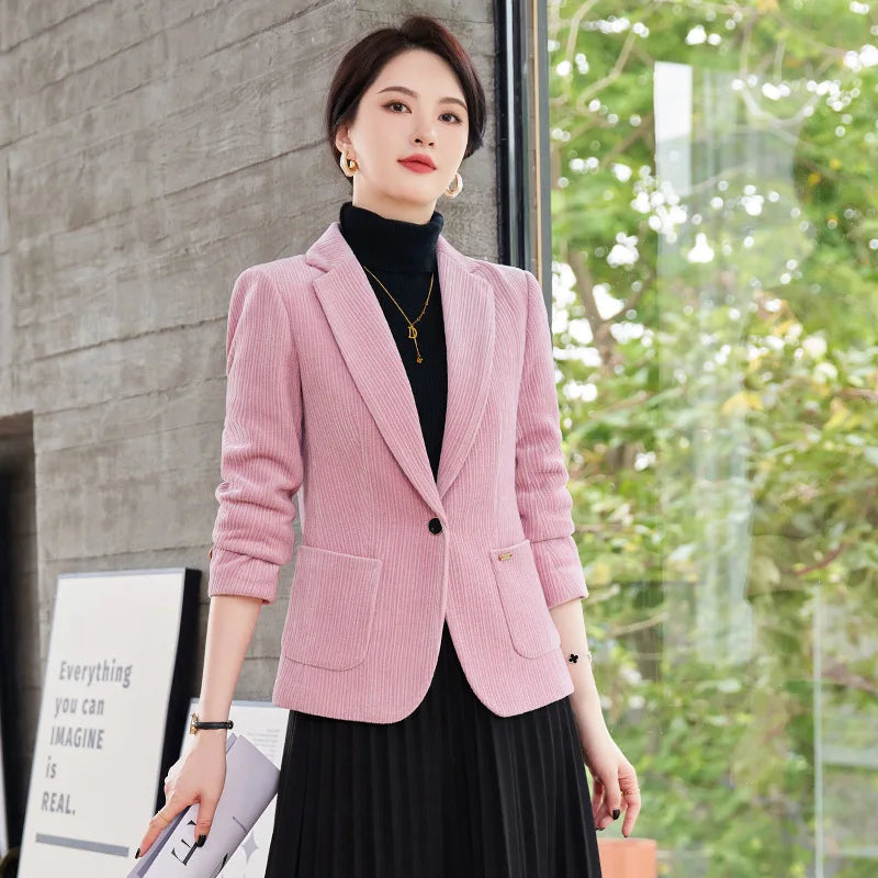 Autumn and Winter Blazer Women's Corduroy New Long Sleeve Professional Blazer Women's Coat Office Female Blazers Jacket Coat