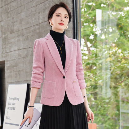 Autumn and Winter Blazer Women's Corduroy New Long Sleeve Professional Blazer Women's Coat Office Female Blazers Jacket Coat