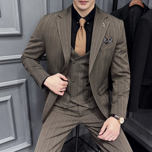 Men's Three-Piece Slim Fit Wedding Suit Set – Single Breasted Smart Casual Formal Wear