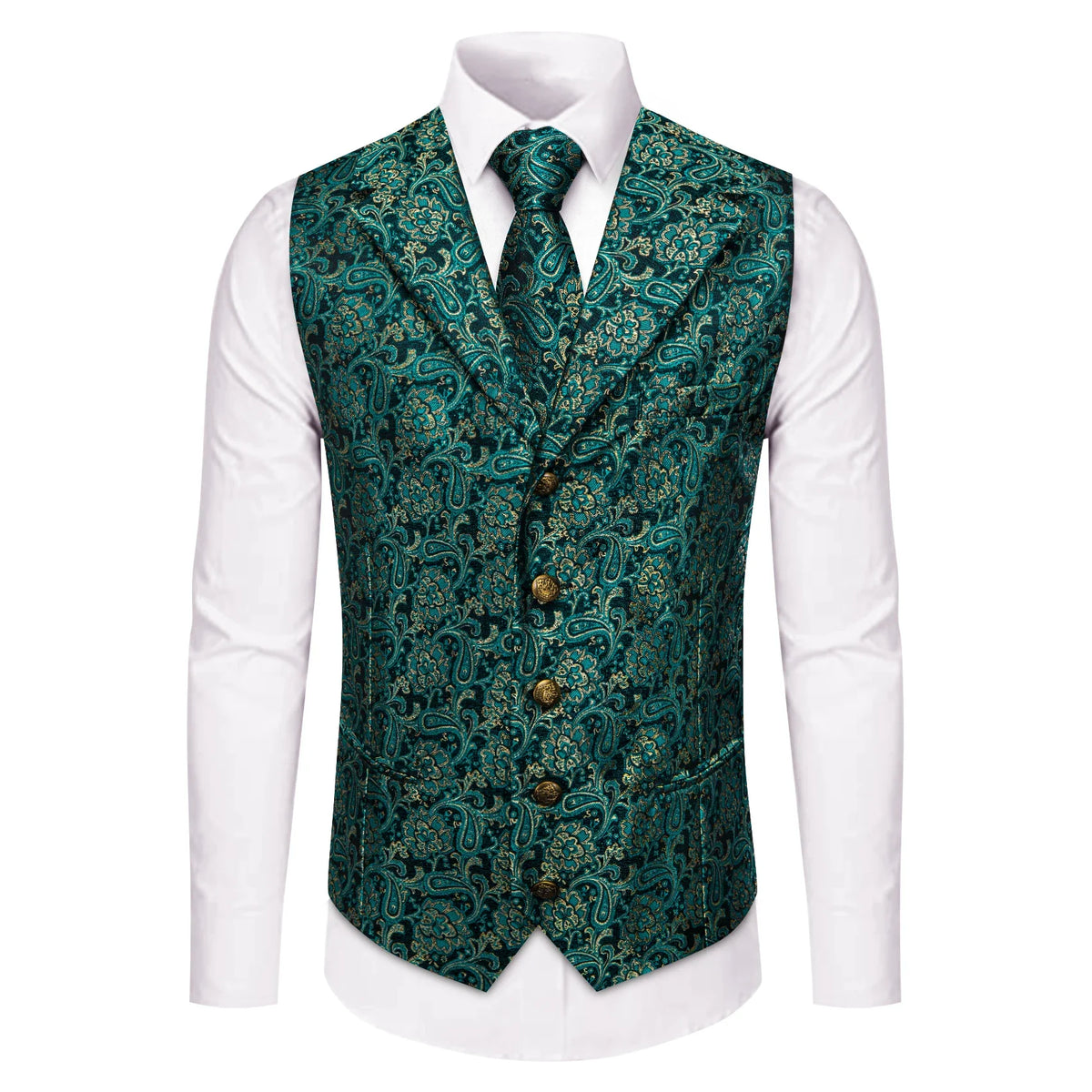 Men's Paisley Waistcoat with Matching Tie, Pocket Square and Cufflinks Set for Weddings and Business Events