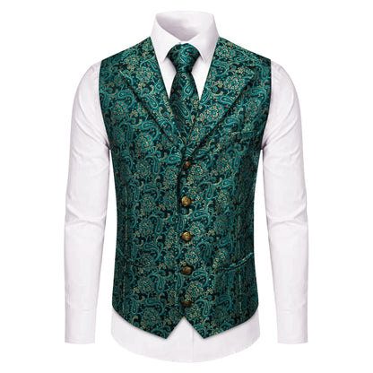 Men's Paisley Waistcoat with Matching Tie, Pocket Square and Cufflinks Set for Weddings and Business Events