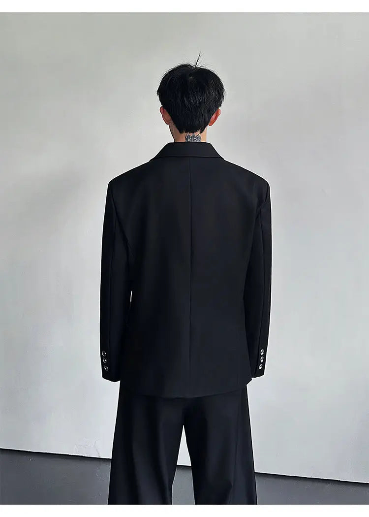 Spring Fashion Metal Buckle Decorate Solid Color Blazer Coat Men's Elegant Temperament Luxury Casual Male Clothes JY6115