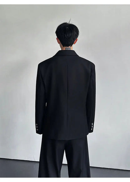 Spring Fashion Metal Buckle Decorate Solid Color Blazer Coat Men's Elegant Temperament Luxury Casual Male Clothes JY6115