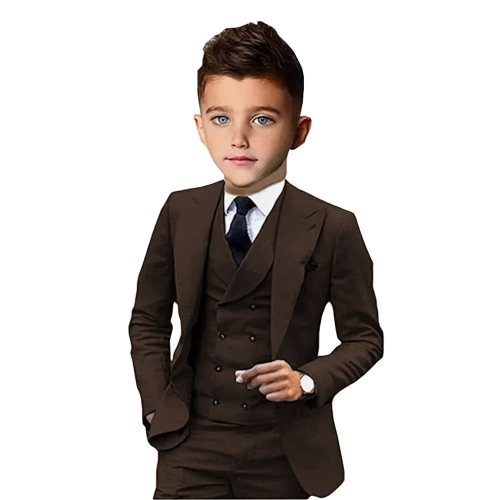 Formal Peak Lapel Kids Suits 3 Pieces Birthday Party Wear,Elegant Smart Boys Suit Set Piano Performance Outfit 2-20T