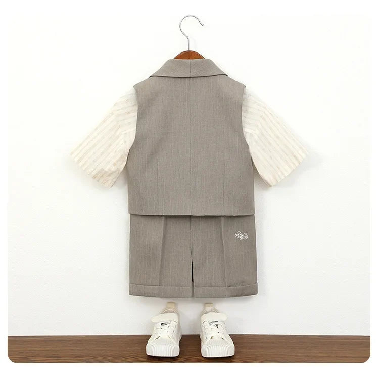 Boys' Summer British Style Suit Vest Set Flower Boy First Birthday Outfit Boys' Children's Day Host Piano Performance Costume