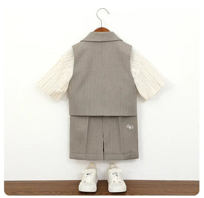 Boys' Summer British Style Suit Vest Set Flower Boy First Birthday Outfit Boys' Children's Day Host Piano Performance Costume