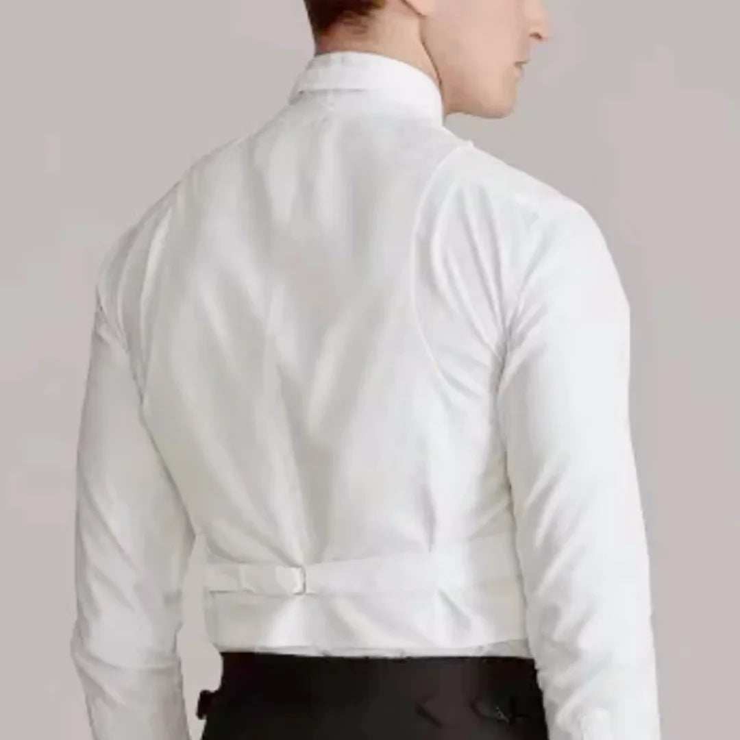 Men Vest Single Button Solid White with Lapel Waistcoat for Weddings & Formal Events