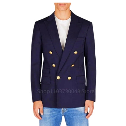 Navy Blue Slim Fit Blazer for Men Peak Lapel Double Breasted Elegant Dinner Prom Suit Jacket for Wedding/Business Only One Top