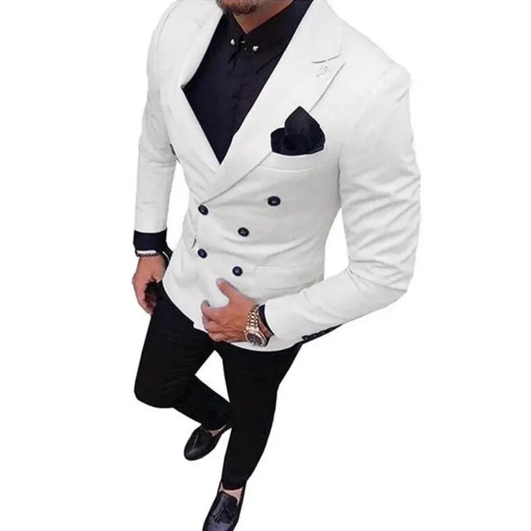 Classic Men's 2 Piece Suit Double Breasted Notch Lapel Blazer Jacket with Tuxedo Trousers for Wedding Party Fashionable Casual O