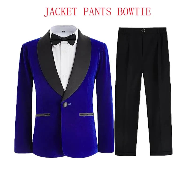 Boys Formal Suit Set 3-Piece Kids Wedding Suit Jacket Pants Bowtie for Birthday Ceremony Performance