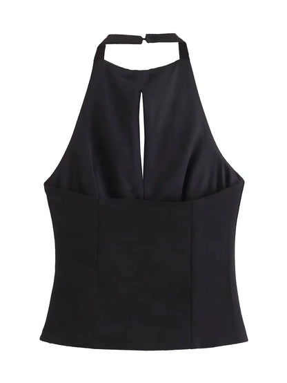 Rhinestone Bow Halter Top Women Off Shoulder White Crop Top Woman Party Backless Sexy Tops Summer Cut Out Short Black Top