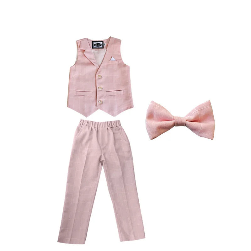 Baby Boys Formal Birthday Photograph Suit Kids Vest Shirt Pants Bowtie Wedding Dress Teenager Suit Children Graduation Costume