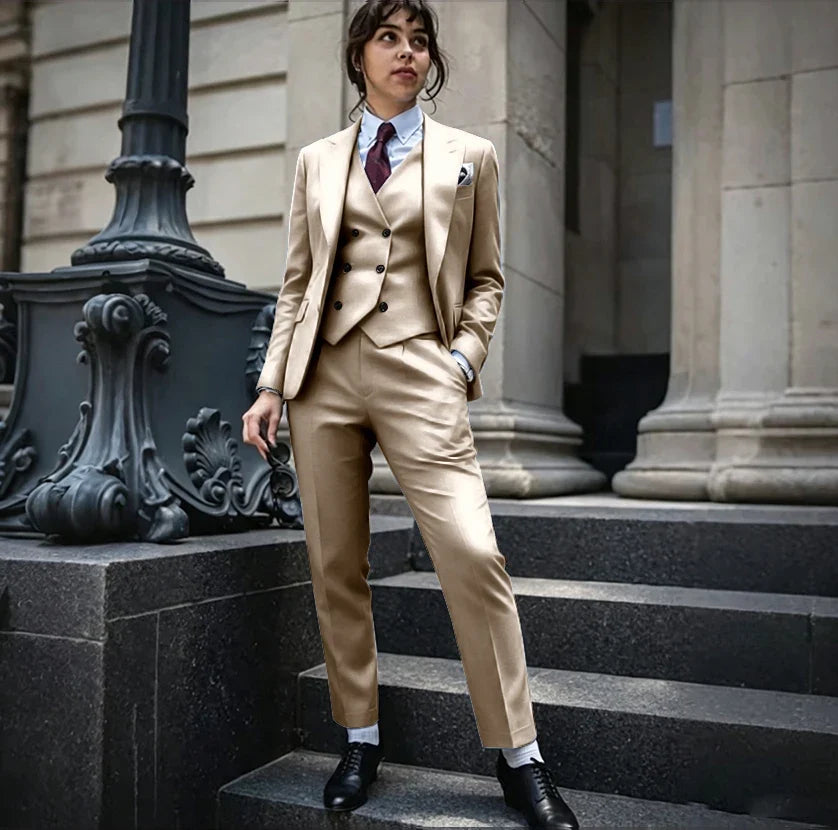 Powerful Black Women 3 Piece Suit Classic Single Breasted Jacket Vest Pants Set Elegant Office Business Formal Lady Outerwears