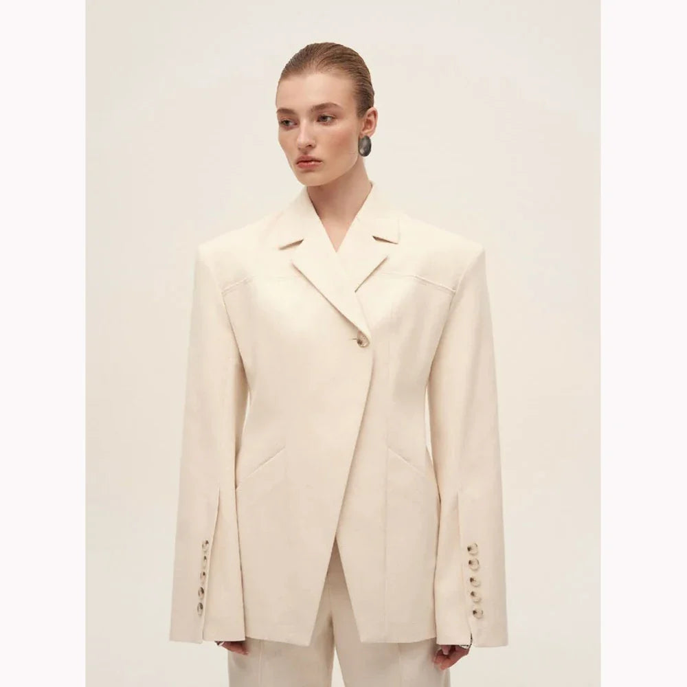 Beige Women Suits Customized Fitted Single-grain Buckle Two Pieces(Jacket+Trousers) Ladies Formal Business Wedding Set