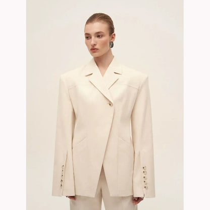 Beige Women Suits Customized Fitted Single-grain Buckle Two Pieces(Jacket+Trousers) Ladies Formal Business Wedding Set