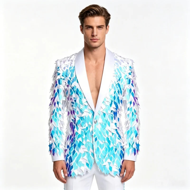 Men's Shiny Sequins Blazer Jacket Creative Party Tuxedo Male Singer Host Stage Performance Groom Wedding Club Blazer Stage Wear