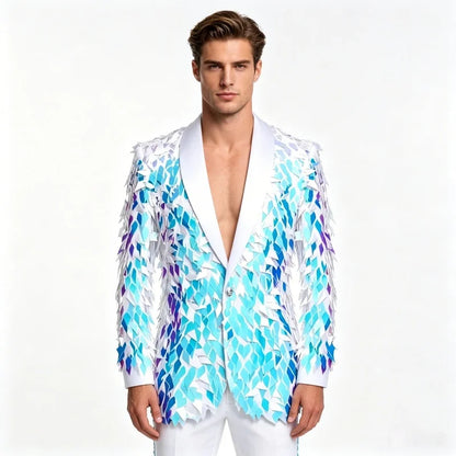Men's Shiny Sequins Blazer Jacket Creative Party Tuxedo Male Singer Host Stage Performance Groom Wedding Club Blazer Stage Wear