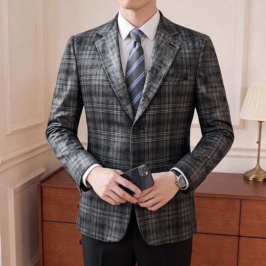 Men's Checkered Blazer Smart Casual Single Breasted Suit Jacket