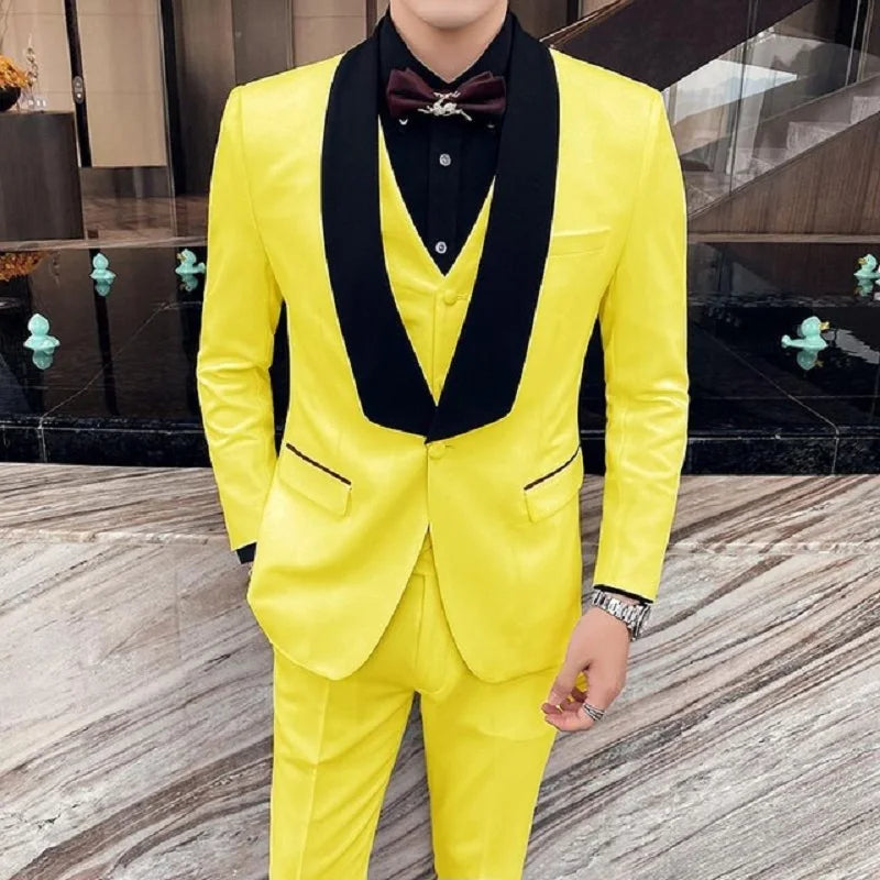 Latest Design Fashion Pink Wedding Suit For Men Slim Fit 3 Piece Set Shawl Lapel Groom Party Mens Tuxedo Best Man Blazer