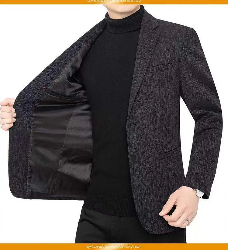 Men's Smart Casual Blazer Single Breasted Spring Autumn Jacket Black Dark Blue