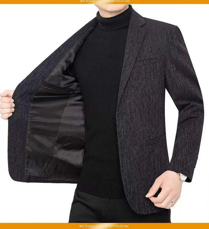 Men's Smart Casual Blazer Single Breasted Spring Autumn Jacket Black Dark Blue