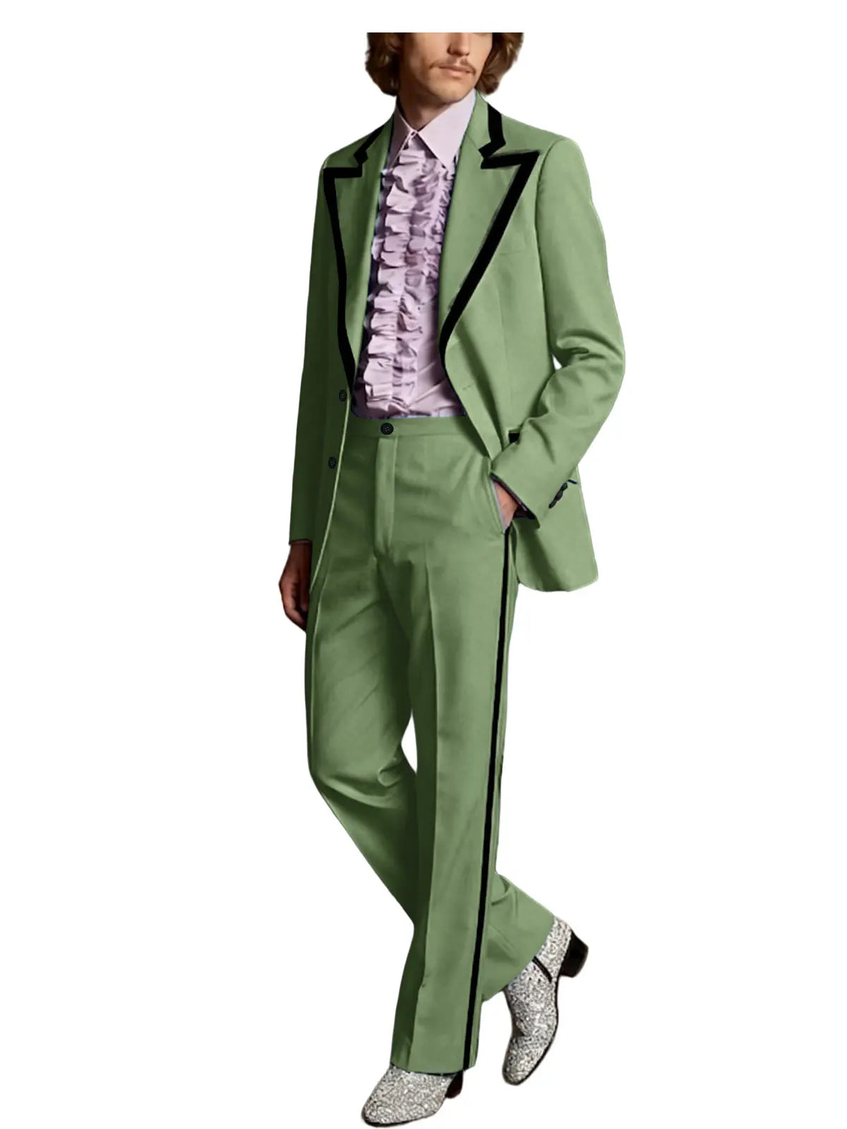 Men's Tuxedo Suit 2-Piece Slim Fit Blazer and Pants Set with Black Velvet Trim for Weddings and Formal Events