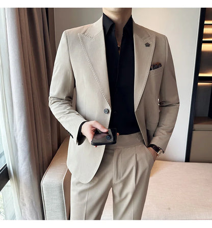 (Jacket+Pant) Luxury Men Slim Fit Business Suits 2-Piece High Quality Italian Style Wedding Social Party Tuxedo Men Clothing