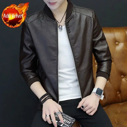 Brown Casual Men's Suit Jackets Trendy 2025 Korean Style Clothes Male Leather Blazer Single Models Luxury Designer Menswear Coat