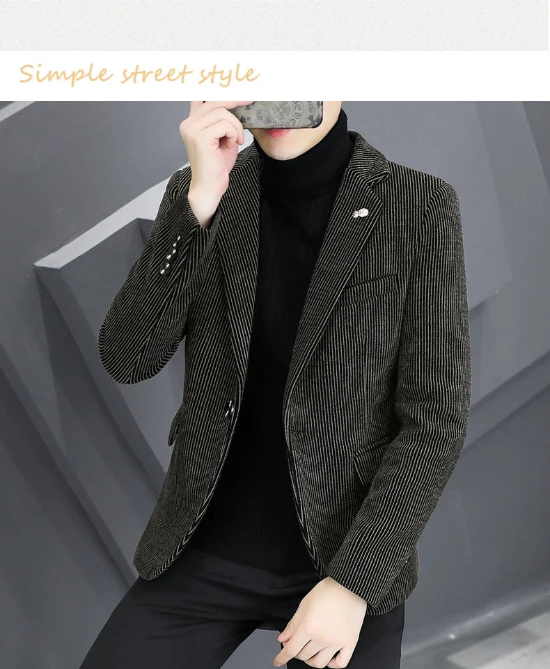 Blazer Autumn/Winter Golden Sable Velvet and Cotton Thickened Thermal Small Suit Fashion Business Men's Slim Blazer